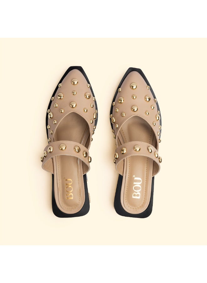 BOU LUNA STUD FLATS - Almond Silk - Image 4