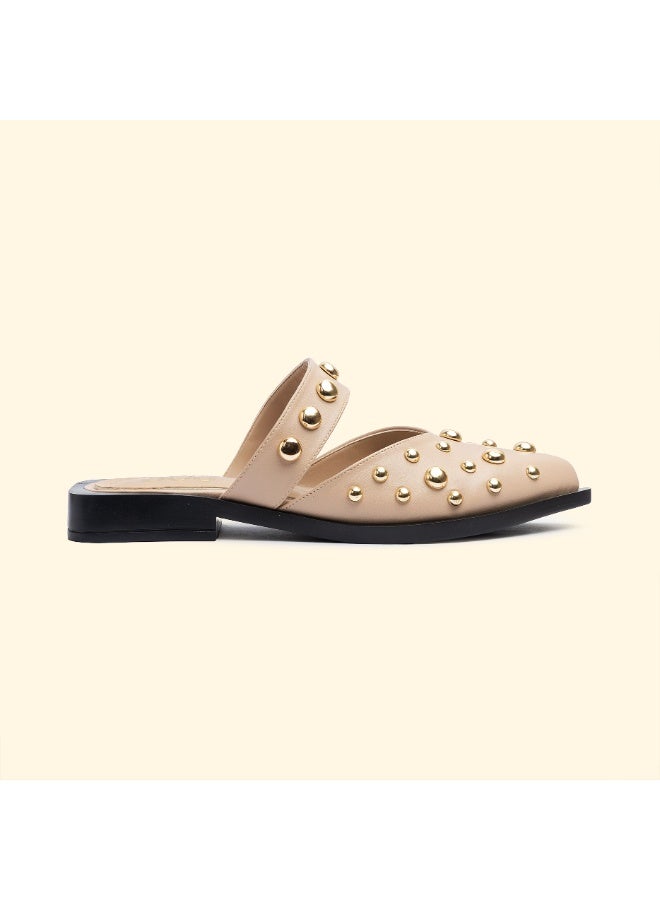 BOU LUNA STUD FLATS - Almond Silk - Image 2