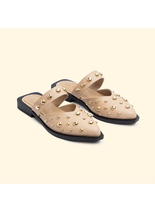 BOU LUNA STUD FLATS - Almond Silk - Image 1
