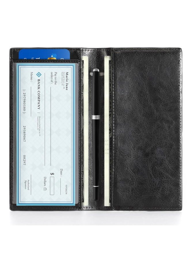 CoBak Premium Leather Checkbook Cover - RFID Blocking, Classic Design, Slim & Durable - Perfect for Personal & Business Checks - Image 2