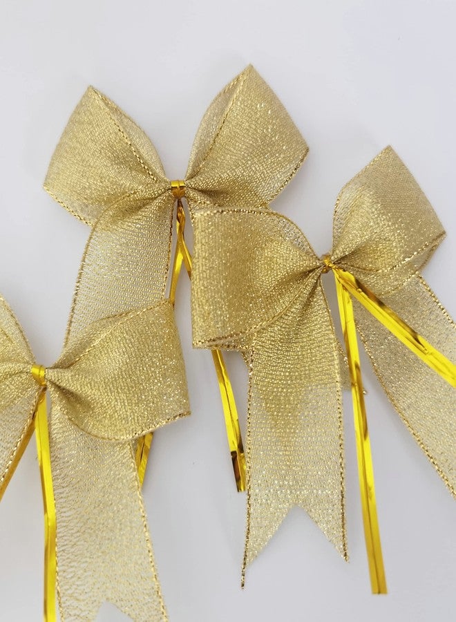 Micomon 50pcs 3-1/2" Metallic Gold Bows Twist Tie Bows for Gift Wrapping with Fish Tails (Gold) - Image 4