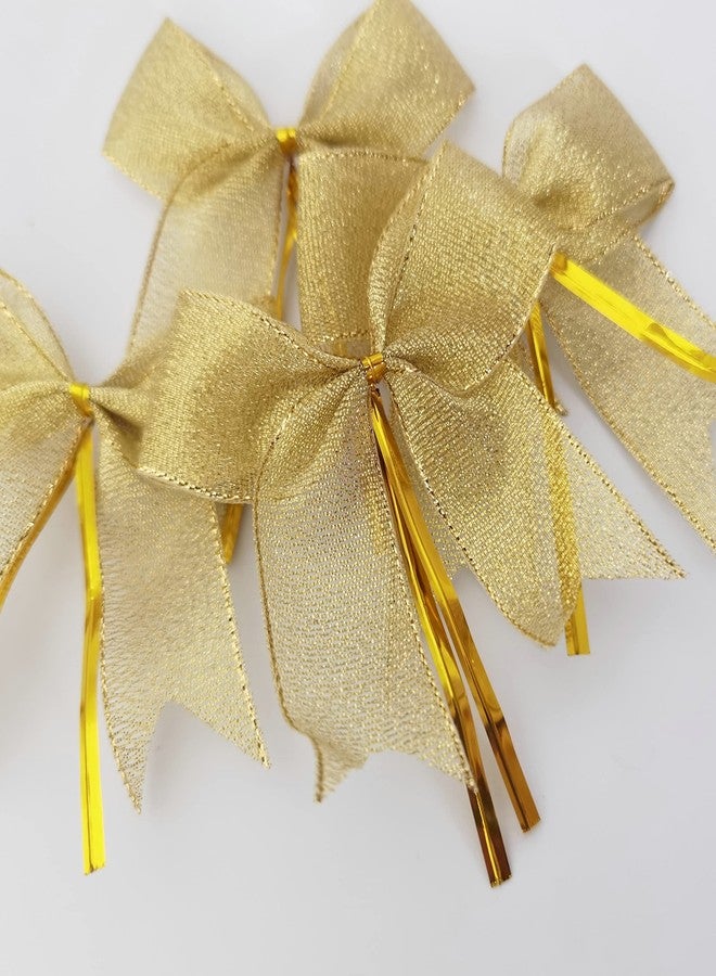 Micomon 50pcs 3-1/2" Metallic Gold Bows Twist Tie Bows for Gift Wrapping with Fish Tails (Gold) - Image 5
