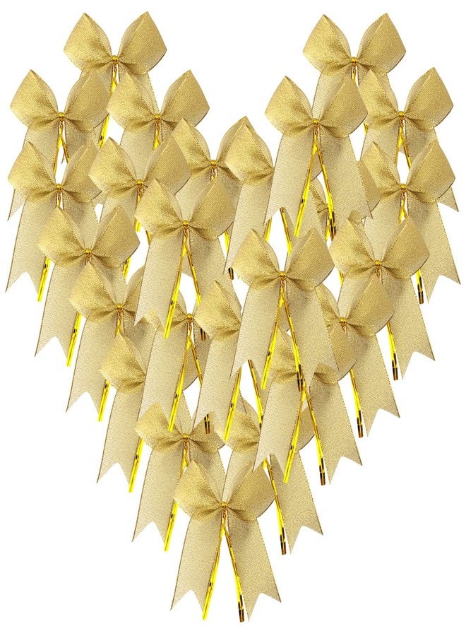 Micomon 50pcs 3-1/2" Metallic Gold Bows Twist Tie Bows for Gift Wrapping with Fish Tails (Gold) - Image 1