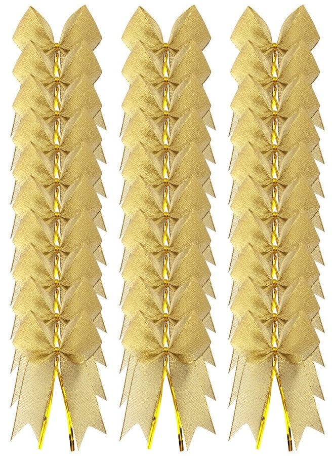 Micomon 50pcs 3-1/2" Metallic Gold Bows Twist Tie Bows for Gift Wrapping with Fish Tails (Gold) - Image 2