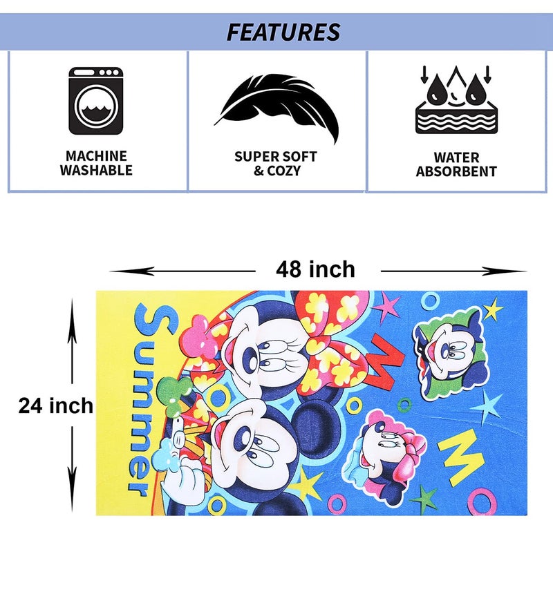 Kuber Industries Kuber Industries Disney Summer Mickey Kids Bath TowelSoft Cotton Towel for KidsSides Stitched Baby Towel400 GSM Toddler Bath Towel24x48 Inch Multi  - Image 3