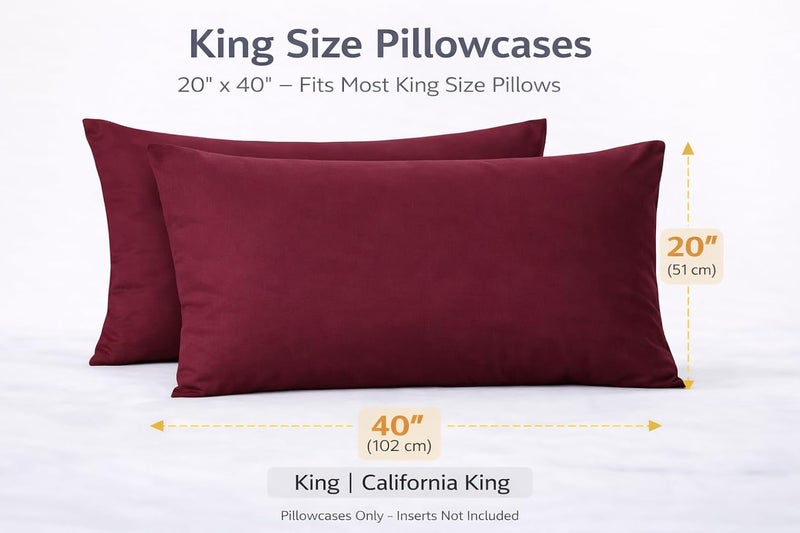 EVOLIVE King Size Pillowcases Set of 2, Ultra Soft Brushed Microfiber Pillow Covers, 20" x 40", Envelope Closure, Soft, Breathable and Easy Care (Wine, 20"x40" King) - Image 2