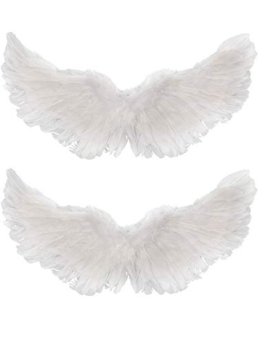 Gejoy 2 Pieces Angel Feather Floating Wings Halloween Costume with Elastic Straps for Women Adults Cosplay(23.62 x 15.75 Inch,White) - Image 1