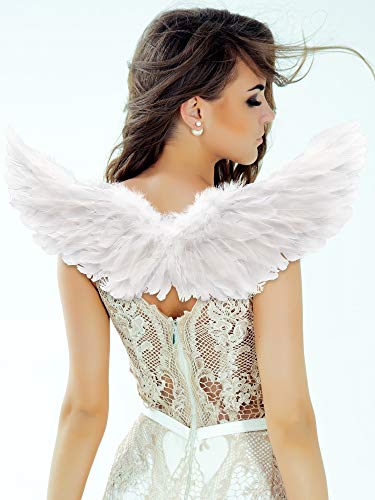 Gejoy 2 Pieces Angel Feather Floating Wings Halloween Costume with Elastic Straps for Women Adults Cosplay(23.62 x 15.75 Inch,White) - Image 4