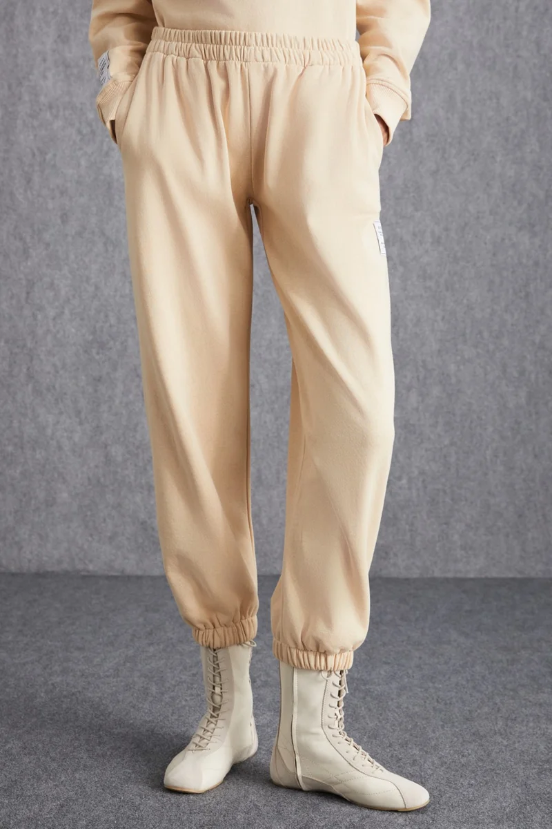 GRIMELANGE Nohely Women's Organic Cotton Inside With Raised Decorative Label Cream Sweatpants