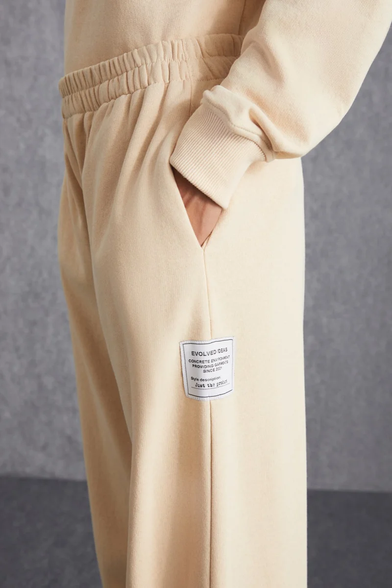 GRIMELANGE Nohely Women's Organic Cotton Inside With Raised Decorative Label Cream Sweatpants