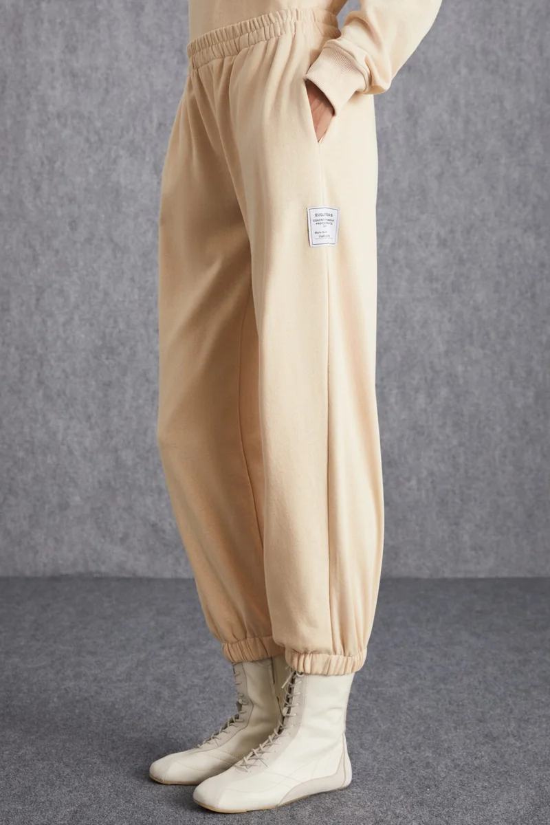 GRIMELANGE Nohely Women's Organic Cotton Inside With Raised Decorative Label Cream Sweatpants