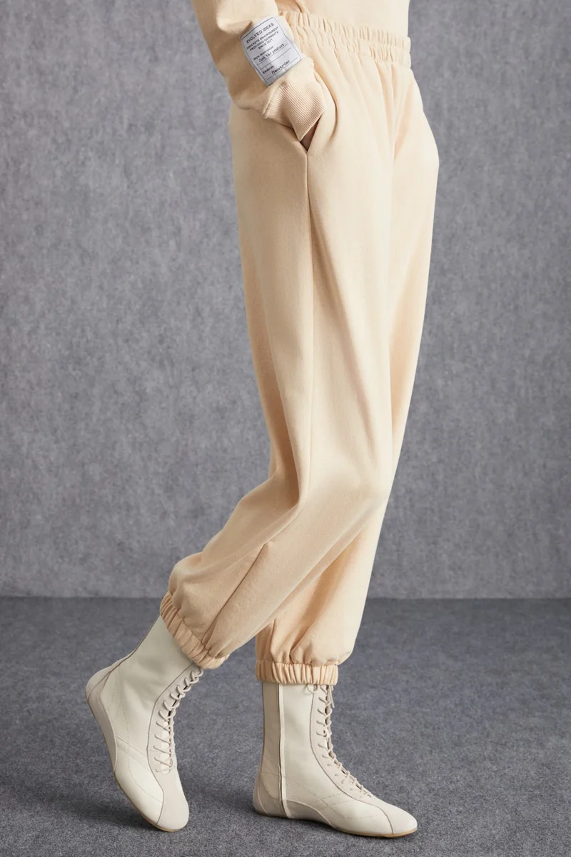 GRIMELANGE Nohely Women's Organic Cotton Inside With Raised Decorative Label Cream Sweatpants