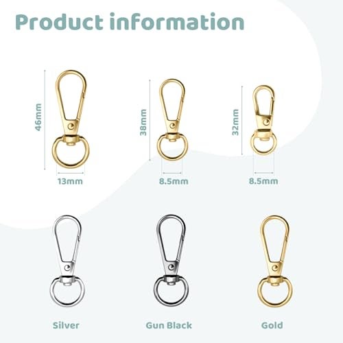 TiSuit 12pcs Swivel Push Gate Snap Hooks Clasps for DIY Crafts Keychain Clip Purse Handbag Making Accessories (Light Gold,Small(32mm)) - Image 2