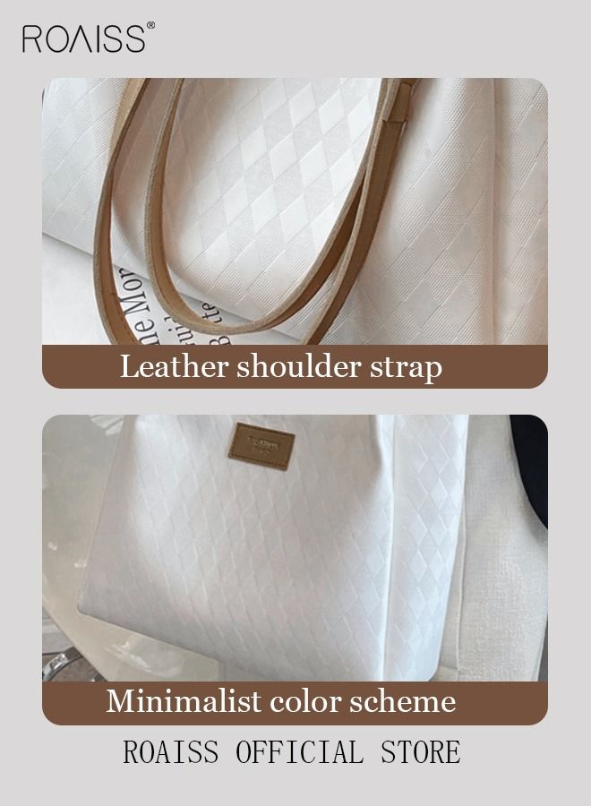 roaiss Women Leather Tote Bag Ladies Geometric & Letter Embossed Twilly Shoulder Tote Bag Women's Large Capacity Commuter Shoulder Bag  - Image 4