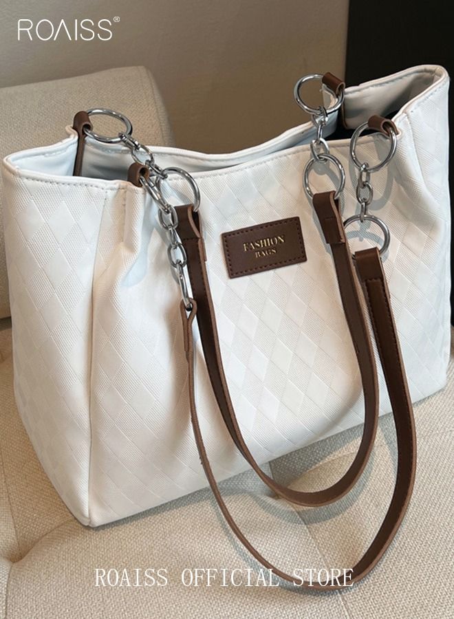 roaiss Women Leather Tote Bag Ladies Geometric & Letter Embossed Twilly Shoulder Tote Bag Women's Large Capacity Commuter Shoulder Bag  - Image 5