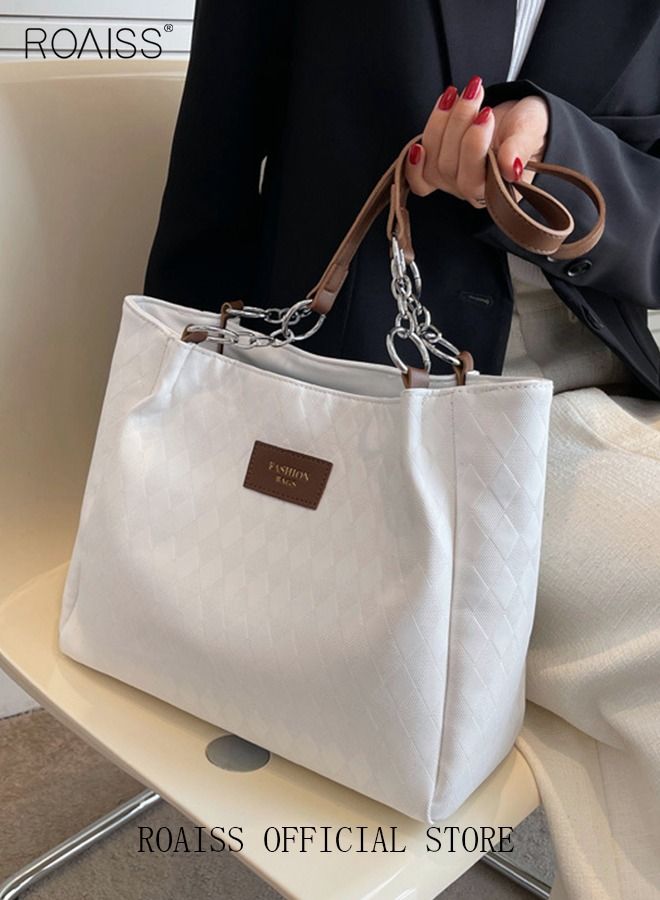roaiss Women Leather Tote Bag Ladies Geometric & Letter Embossed Twilly Shoulder Tote Bag Women's Large Capacity Commuter Shoulder Bag  - Image 3