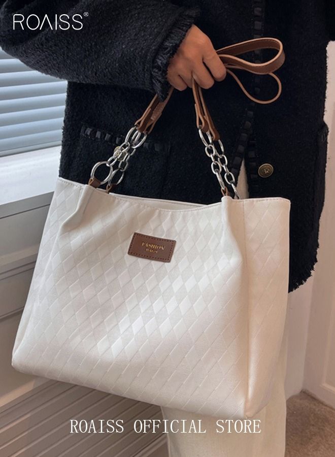 roaiss Women Leather Tote Bag Ladies Geometric & Letter Embossed Twilly Shoulder Tote Bag Women's Large Capacity Commuter Shoulder Bag  - Image 2