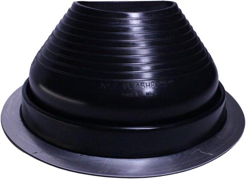 Flashers #7 Black EPDM Round Flexible Roof Jack Pipe Boot Metal Roofing Pipe Flashing (Pipe OD 6" to 11") - 100% Made In The USA - Image 1