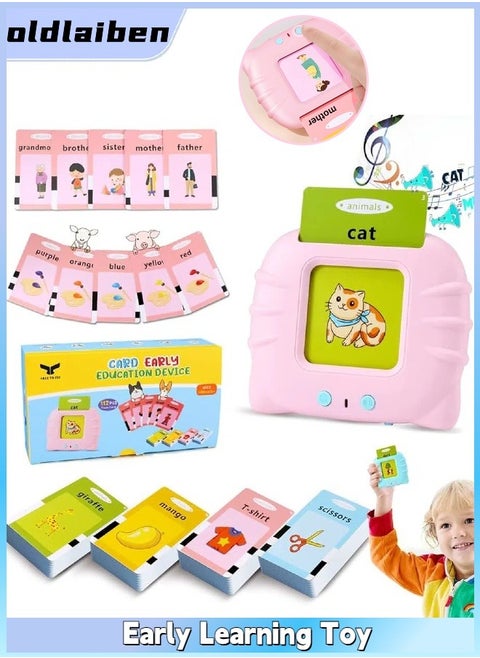 Early Education Smart Card Learning Machine, Talking Flash Cards Learning Toys, Listen And Learn Literacy Fun Early Learning Toy, With 112 PCS Talking Glitter Card With Sound Effects With 224 Visual Words Educational Learn, Pink