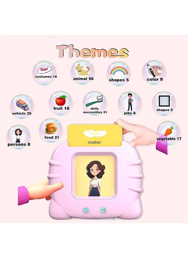 Early Education Smart Card Learning Machine, Talking Flash Cards Learning Toys, Listen And Learn Literacy Fun Early Learning Toy, With 112 PCS Talking Glitter Card With Sound Effects With 224 Visual Words Educational Learn, Pink