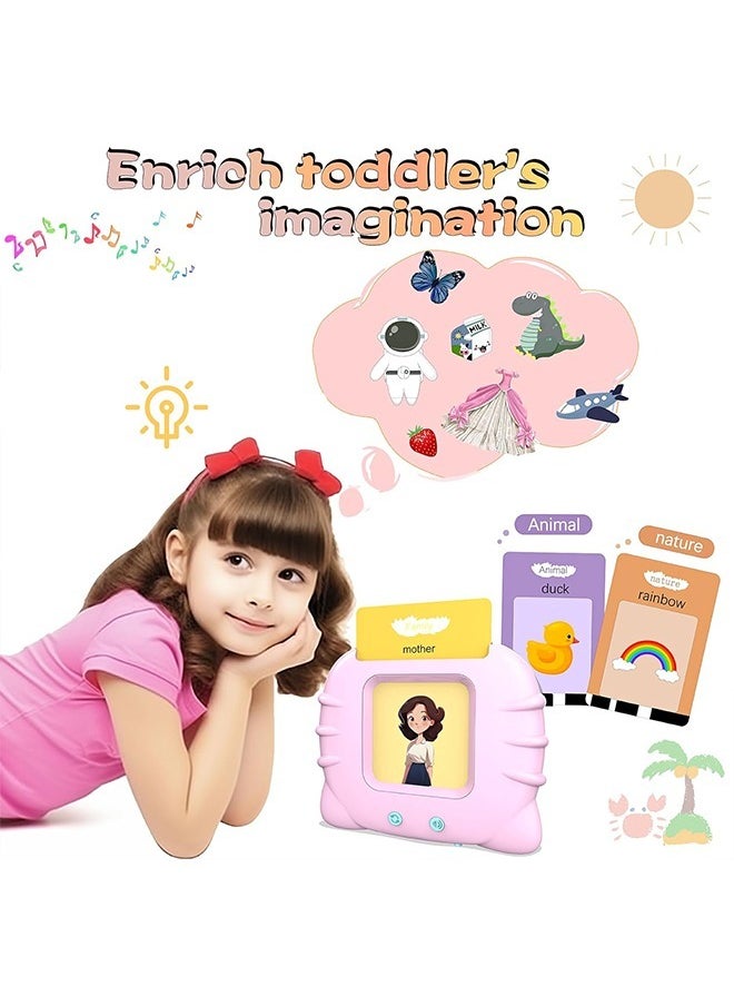 Early Education Smart Card Learning Machine, Talking Flash Cards Learning Toys, Listen And Learn Literacy Fun Early Learning Toy, With 112 PCS Talking Glitter Card With Sound Effects With 224 Visual Words Educational Learn, Pink