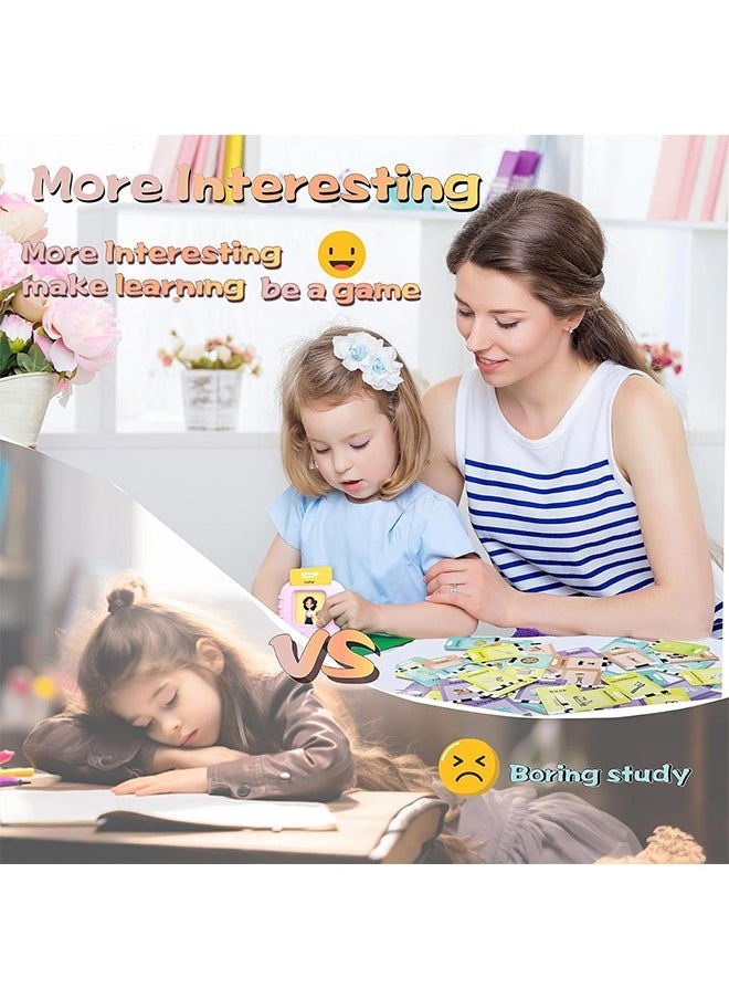 Early Education Smart Card Learning Machine, Talking Flash Cards Learning Toys, Listen And Learn Literacy Fun Early Learning Toy, With 112 PCS Talking Glitter Card With Sound Effects With 224 Visual Words Educational Learn, Pink