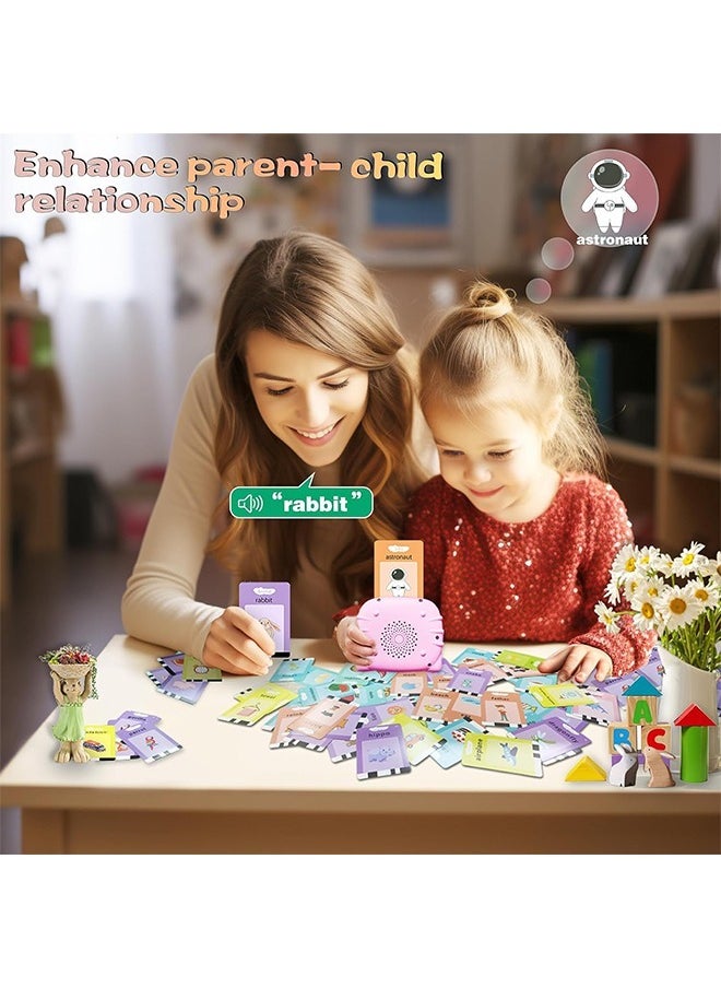 Early Education Smart Card Learning Machine, Talking Flash Cards Learning Toys, Listen And Learn Literacy Fun Early Learning Toy, With 112 PCS Talking Glitter Card With Sound Effects With 224 Visual Words Educational Learn, Pink