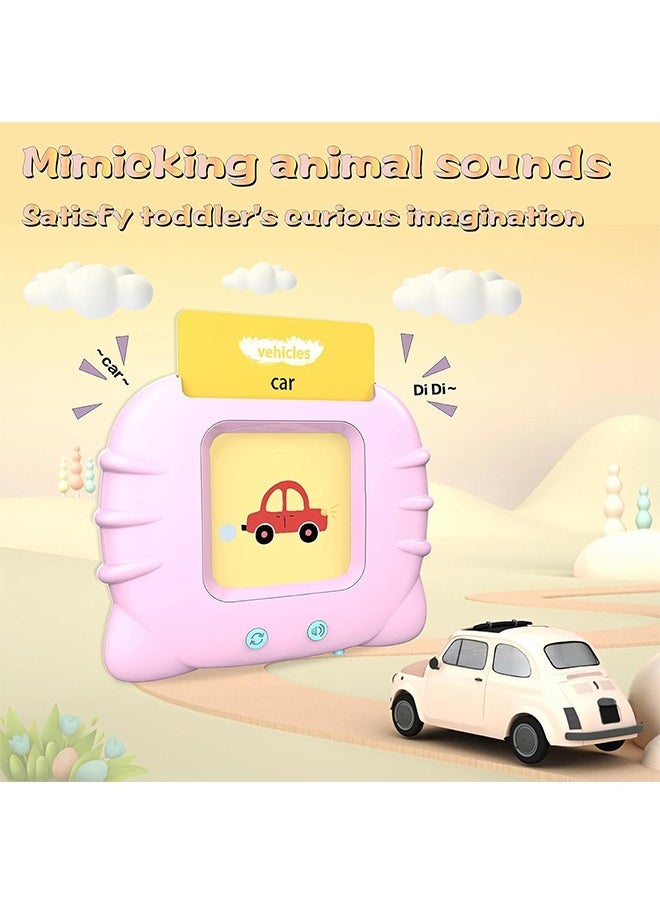 Early Education Smart Card Learning Machine, Talking Flash Cards Learning Toys, Listen And Learn Literacy Fun Early Learning Toy, With 112 PCS Talking Glitter Card With Sound Effects With 224 Visual Words Educational Learn, Pink