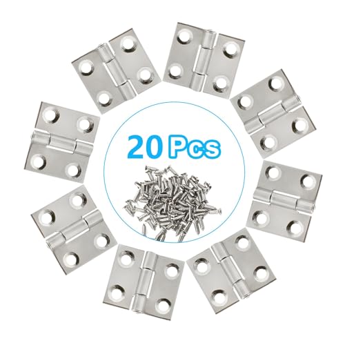 Adyoney 20Pcs Stainless Steel Flat Hinges 1 inch Door and Window Hinges Mini Hinge Boxes Gate Drawer Hinge, Size 25x28x4.8mm(1x1.1x0.19inch) with 80 Screws - Image 3