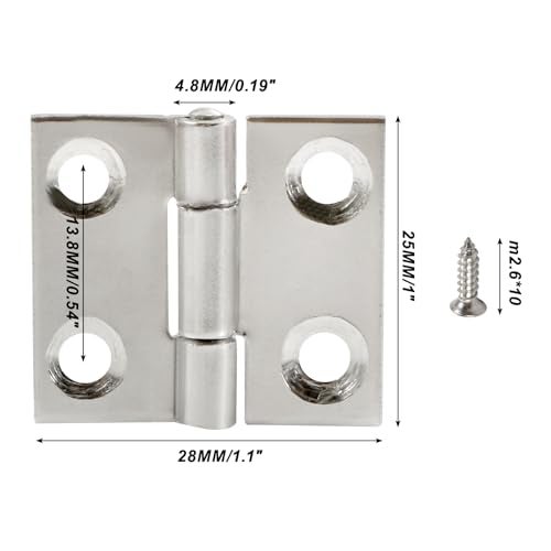Adyoney 20Pcs Stainless Steel Flat Hinges 1 inch Door and Window Hinges Mini Hinge Boxes Gate Drawer Hinge, Size 25x28x4.8mm(1x1.1x0.19inch) with 80 Screws - Image 2