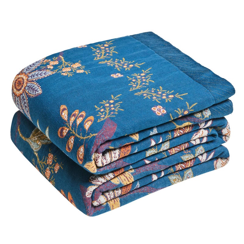 LUTBM Boho Throw Blanket for Bed Cotton Spring Blankets Bedroom Living Room Twin All Season Lightweight Floral Embroidery Quilt for Couch Sofa Chair 60"x80" - Image 1