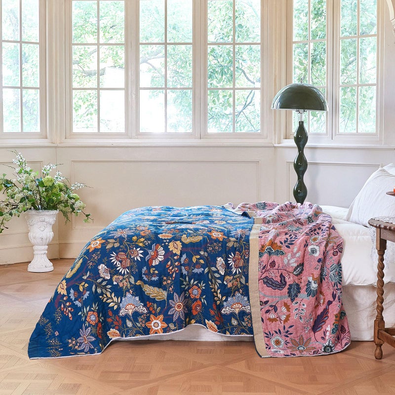 LUTBM Boho Throw Blanket for Bed Cotton Spring Blankets Bedroom Living Room Twin All Season Lightweight Floral Embroidery Quilt for Couch Sofa Chair 60"x80" - Image 5