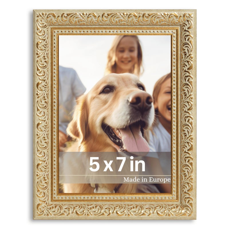 Victor VictoR 5x7 Picture Frame Rubens Green Gold - Picture Frames 5x7 - with Shutterproof Acrylic Glass - Antique Frames - Gold Frame 5 by 7  - Image 1