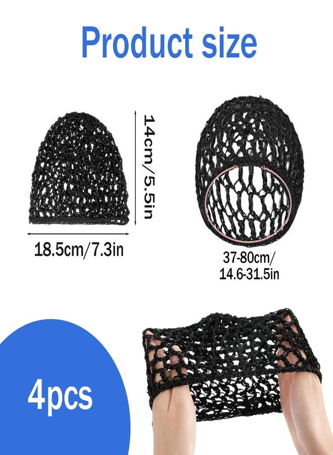 Grevosea 4 Pcs Hair Nets for Sleeping, Crochet Hair Wrap Net Adjustable Mesh Silk Press Wraps Soft Reusable Wrap Cap for Women Sleep Hairs Silk Tidy (Black) - Image 2