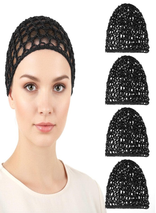 Grevosea 4 Pcs Hair Nets for Sleeping, Crochet Hair Wrap Net Adjustable Mesh Silk Press Wraps Soft Reusable Wrap Cap for Women Sleep Hairs Silk Tidy (Black) - Image 1