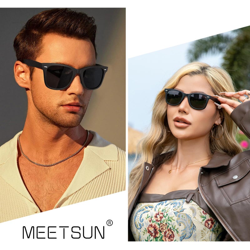 MEETSUN Polarized Sunglasses for Men Women Classic Retro Square Driving Sun Glasses UV400 Protection Matte Black - Image 3