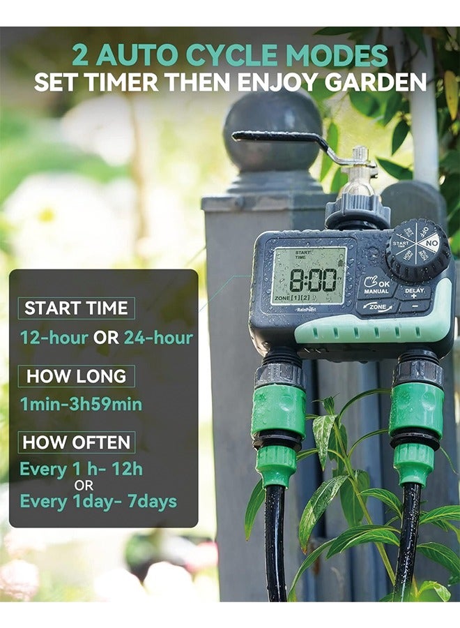 مؤقت مياه RAINPOINT لخراطيم الحدائق - مؤقت رشاش من منطقتين مع تأخير المطر / ري يدوي / نظام تحكم في الري التلقائي - مؤقت خرطوم مياه قابل للبرمجة لمؤقت الصنبور للحدائق والمرج - Image 3
