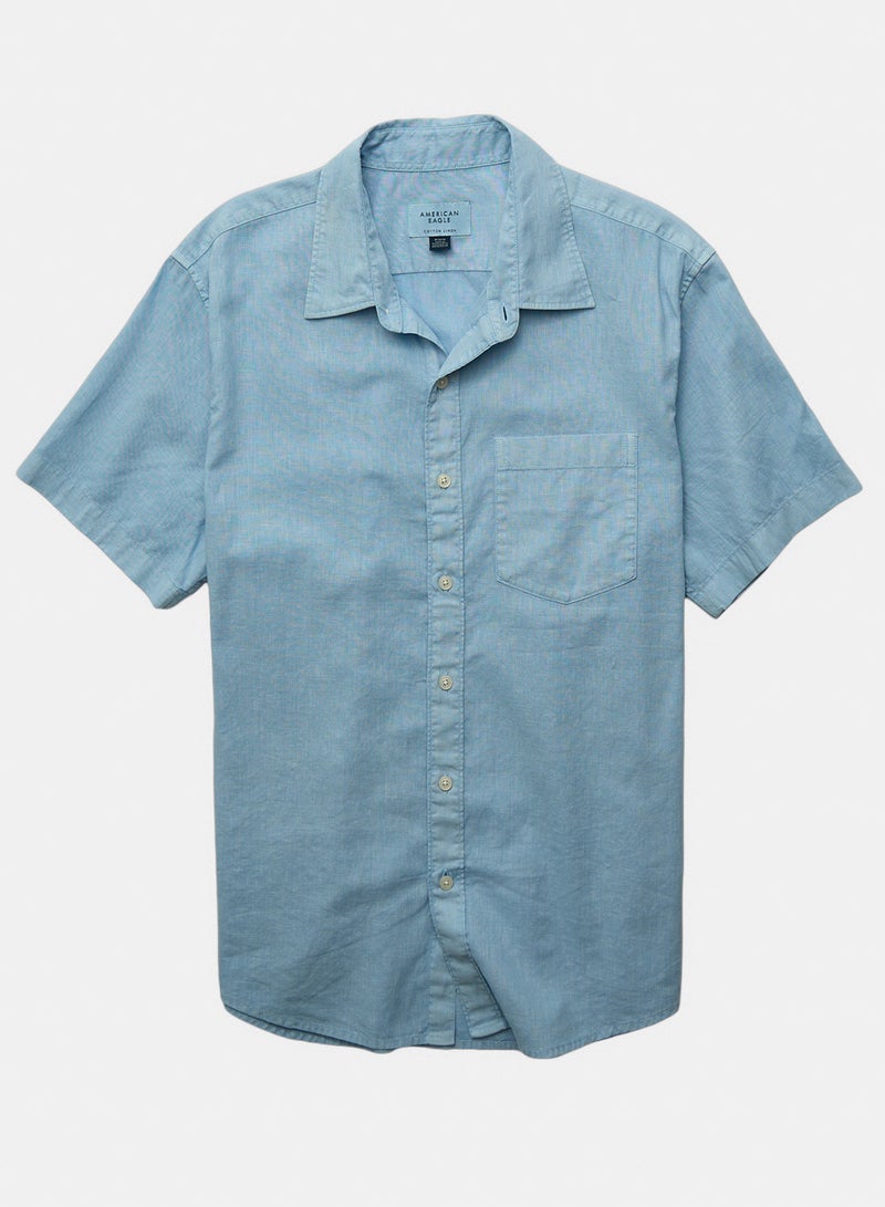 American Eagle AE Linen-Blend Short-Sleeve Button-Up Shirt - Image 3