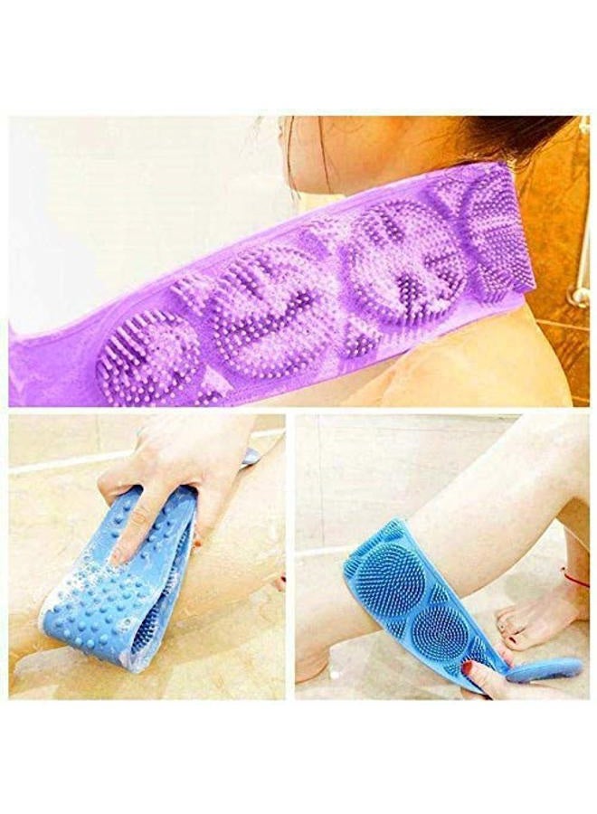 Silicone Body Back Scrubber, Double Side Bathing Brush for Skin Deep Cleaning Massage, Dead Skin Removal Exfoliating Belt for Shower, Easy to Clean, Lathers Well for Men & Women - Image 2
