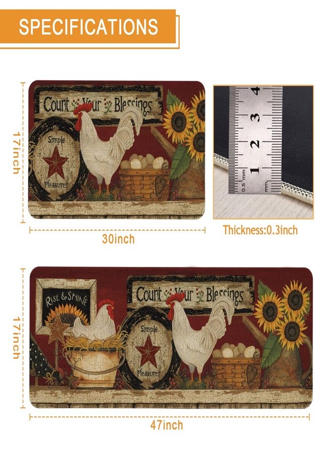 Roszwtit Farmhouse Kitchen Rugs and Mats Set of 2, Farm Rooster Kitchen Mat, Seasonal Holiday Cooking Sets Washable Non-Slip Floor Mats for Home Kitchen Decor - 17x29 and 17x47 Inch - Image 2