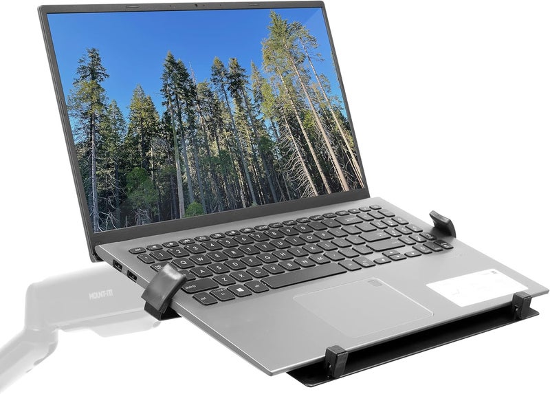 Mount-It! حامل لابتوب Mount-It! مع صينية VESA لأذرع وشاشات VESA | صينية فولاذية مع تهوية ومشابك قابلة للتعديل لأجهزة اللابتوب حتى عرض 16.5 بوصة، تتصل بقاعدة الشاشة 75 مم و100 مم VESA - Image 2