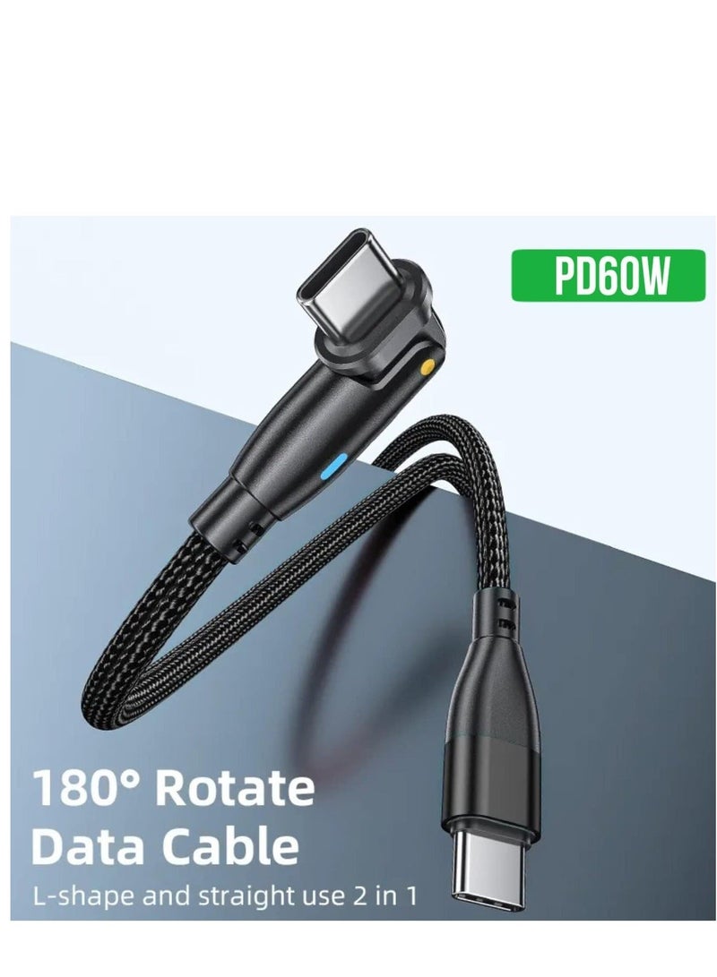 Y&D USB C to Fast Charging Cable 2M 60W with A Adapter, 20V3A 180° Rotating Charge Cable, Nylon Braided Cord Type Compatible MacBook Pro Air, iPad Pro, Samsung Galaxy - Image 2