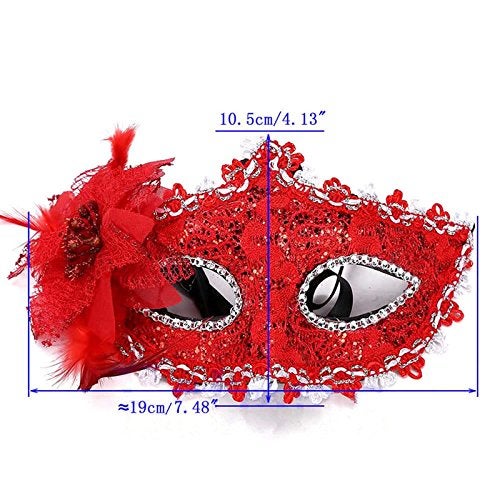 Cosmer Masquerade Mask for Women Venetian Masks Christmas Women Flower Half-face Masks Eye mask Cosplay Lace mask (Red) - Image 4