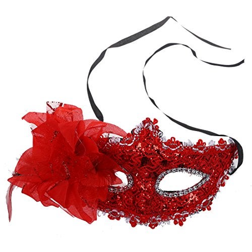 Cosmer Masquerade Mask for Women Venetian Masks Christmas Women Flower Half-face Masks Eye mask Cosplay Lace mask (Red) - Image 3