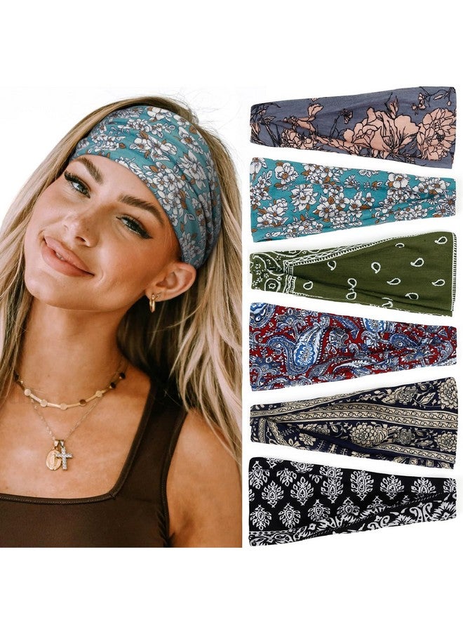Huachi Headbands For Women Boho Elastic Hairbands For Women’S Hair Non Slip Wide Thick Head Band Fashion Soft Fabric Woman Headbands Short Hair Accessories For Women 6 Pack - Image 1