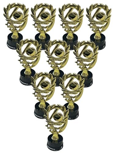 Express Medals 10 Pack of 7 Inch Tall Baseball Trophy Awards Includes Silicone Baseball Wrist Band Awards 10 pk 4101B Boys Girls Trophies award Tee T Ball Coach Pitch Little League Team Medals - Image 1