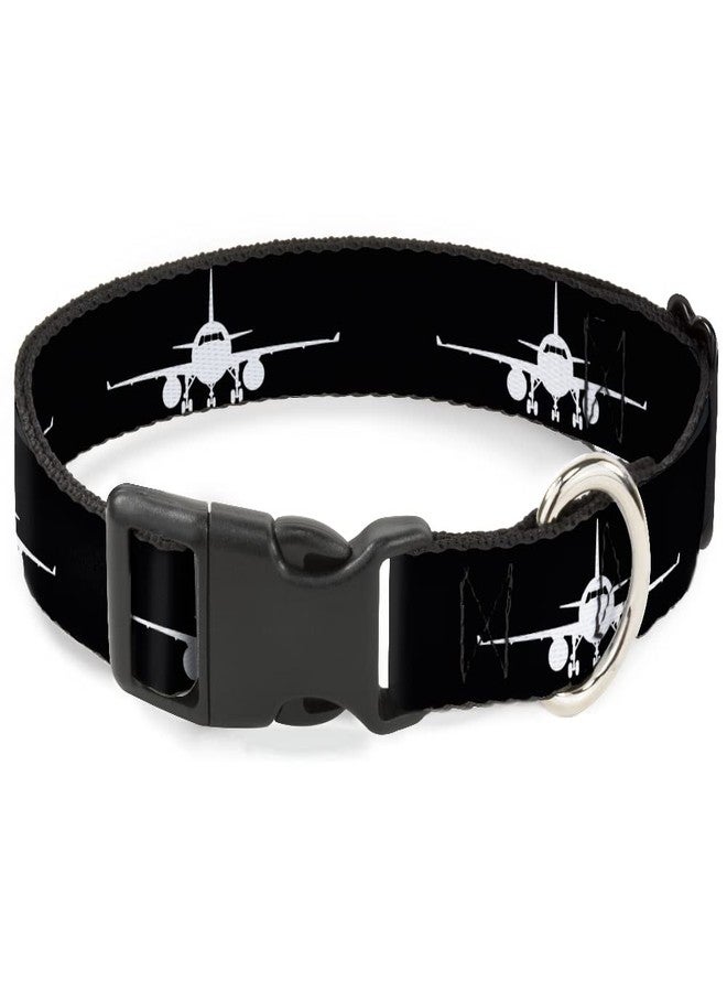 Buckle Down Buckle-Down Dog Collar Plastic Clip Airplane Silhouette Black White 15 to 26 Inches 1.0 Inch Wide - Image 1