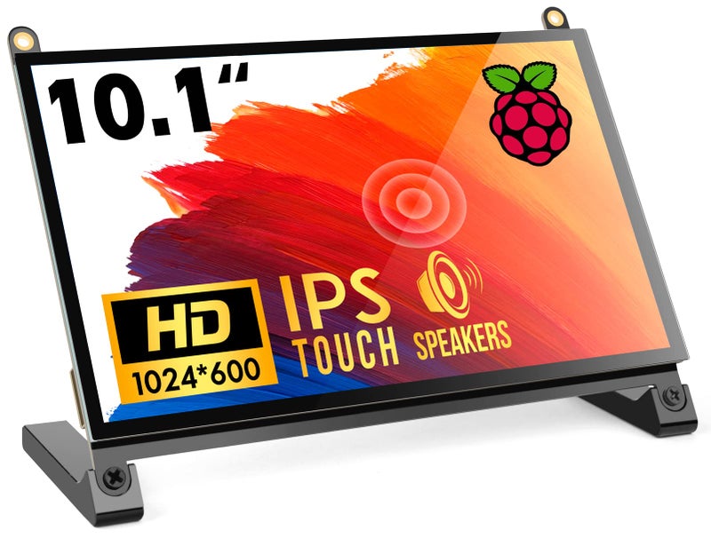 ROADOM Raspberry Pi Screen, 10.1’’ Touchscreen Monitor, IPS FHD 1024×600,Responsive and Smooth Touch,Dual Built-in Speakers,HDMI Input,Compatible with Raspberry Pi 5/4/3/Zero,Easy Assembly,Driver Free - Image 1