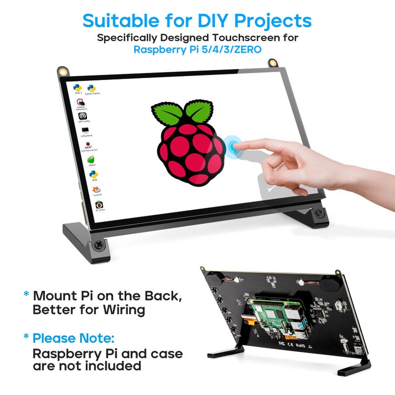 ROADOM Raspberry Pi Screen, 10.1’’ Touchscreen Monitor, IPS FHD 1024×600,Responsive and Smooth Touch,Dual Built-in Speakers,HDMI Input,Compatible with Raspberry Pi 5/4/3/Zero,Easy Assembly,Driver Free - Image 2