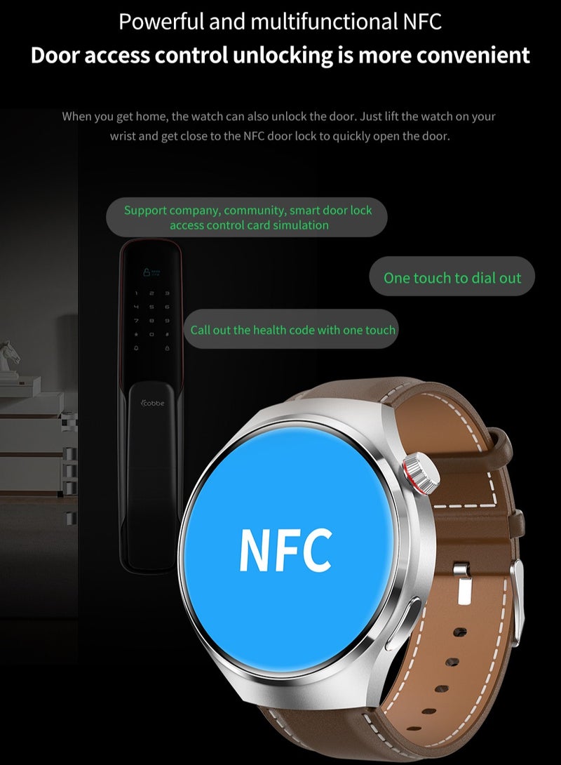 Men's Smart Watches, IP68 Waterproof Smart Watches Suitable for Android and Apple Mobile Phones, Fitness Tracking Watches with Multiple Exercise Modes, Heart rate Monitoring Pedometer Sleep Monitor, GT4PRO Silver Brown Steel Belt.